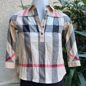New Vintage Burberry Beige and Black Kid’s Cotton Shirt